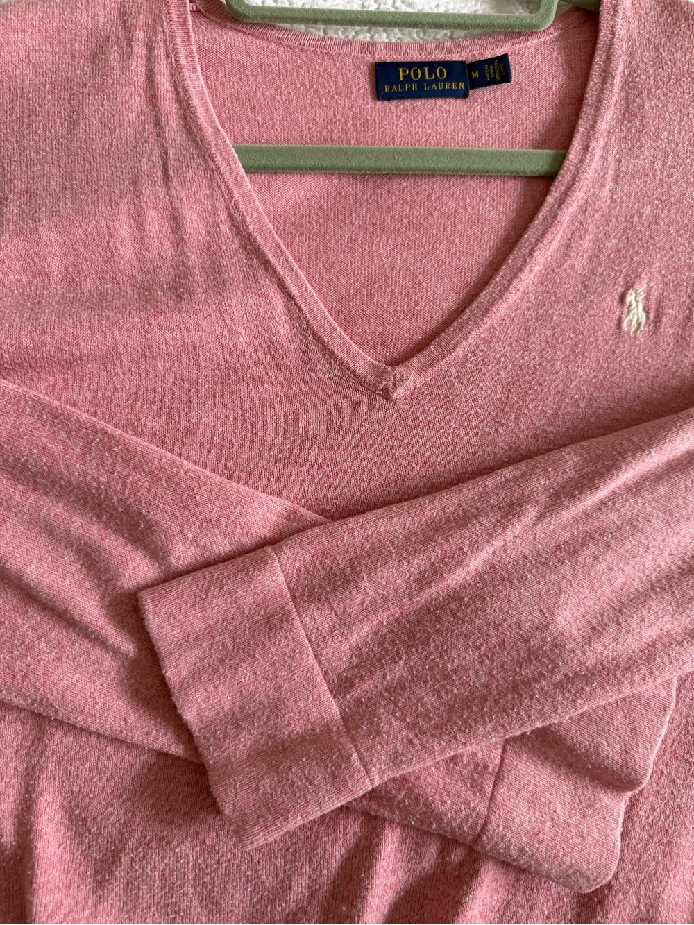 Polo by Ralph Lauren Pink V-Neck Sweater with Embroidered Pony